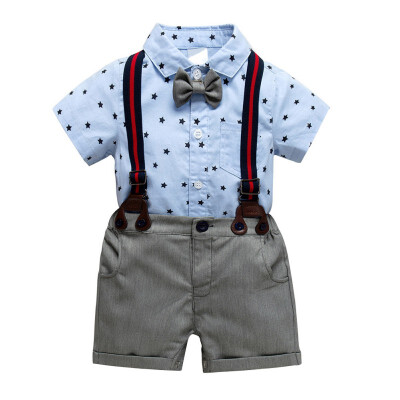 

Baby Clothes Set Boy Gentleman Suit Summer Print Shirt Kids Party Formal Bow Bodysuit Set Newborn shirt Suit Shorts Infant Boy