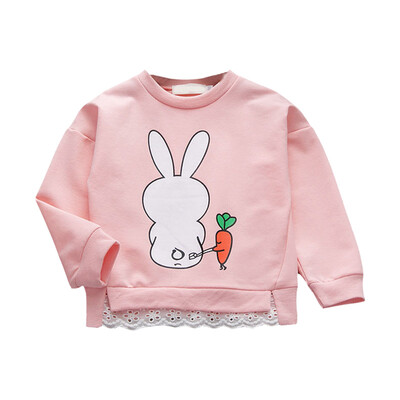 

Autumn Winter Infant Baby Kids Girls Cotton Long Sleeve Sweatshirt Cute Cartoon Rabbit Printed O-neck Lace Splicing Sweatshirt