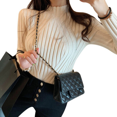 

Lady Casual Long Sleeve Sweater Autumn Winter Women Half Turtleneck Knitted Pullovers Bottom Solid Color Slim Sweaters