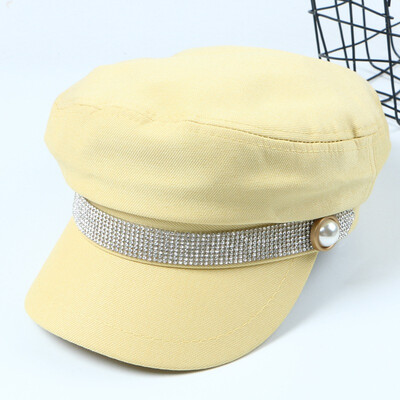 

South Korean women spring&summer retro British drill newsboy painter hat Korean bud pearl beret pumpkin octagonal hat