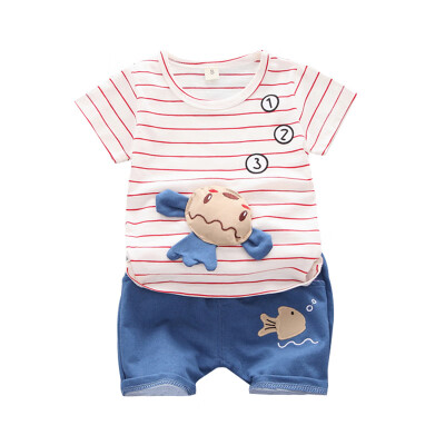 

Summer kid clothes for Boys Short Sleeve Striped Cartoon Print Tops T-shirtShorts Children Girls Casual Clothing Sets