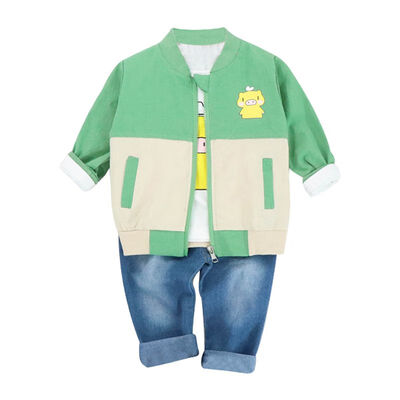 

3Pcs Autumn Baby Boy Girl Long Sleeve Cartoon T-shirt Zipper Sweatshirt Denim Trousers Casual Outfits Baby Clothes Set