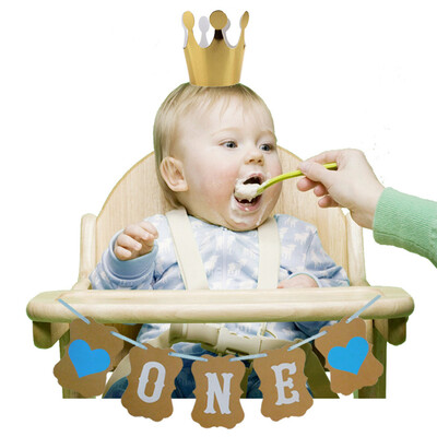 

Toponeto One Year Old Baby Chair Pull Flower Flag Banner Crown Party Supply Decoration
