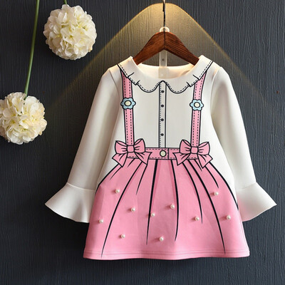 

Little Girls Dress New Autumn Princess Dresses Children Clothing Flare Sleeve Bow Printing New Design for Girls Cute Clothes