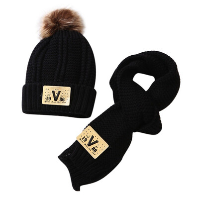 

5 Colors Winter 2Pcs Baby Warmer Scarf Hat Ball Design Hat Infant Cotton Collar Scarves Neckerchiefs Headwear Set