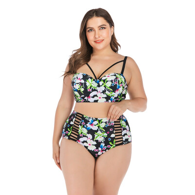 

summer bikini Strappy Floral High Waist Hollow-out Swimwear Bikini Lady Plus Size Swimsuit