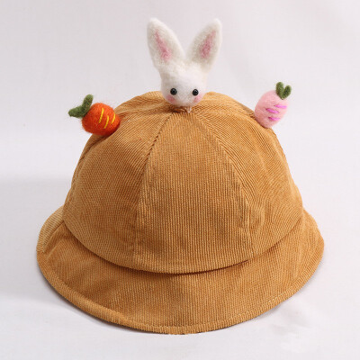 

New Autumn Cute Baby Boys Girl Hat 0-2T Toddler Solid Print Bucket Hats With Cartoon Rabbit Design Caps Reversible Sun Headwear