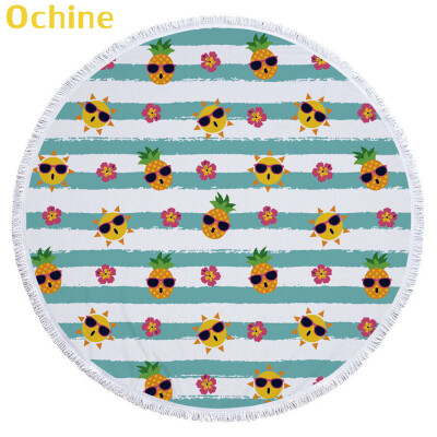 

OCHINE 150cm Summer Swimming Bath Towel Pineapple Pattern Round Microfiber Fringed Beach Towel Mat Carpet Blanket Shooting Props