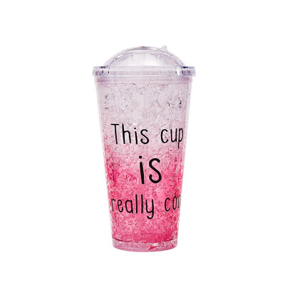 

Plastic Double-layer Juice Ice Cool Cup With Straw Cup Transparent Drinkware Cup 450ML