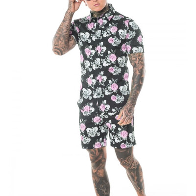 

Toponeto Men Street Shirt&Shorts Summer Bohemia Style Printed Outfit Two Piece Set