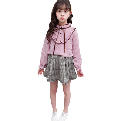 

Summer Baby Girl Short Sleeve Cotton Plaid Print T-shirt Blouse Pleated Skirts Casual Outfits Set