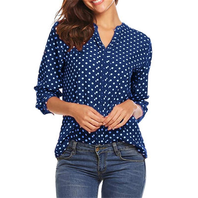 

Womens Dot Pattern V-Neck Long Sleeve Blouse