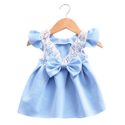 

WEIXINBUY Explosion models Childrens Dress Girls baby flying sleeves Lace Bow Back reveal Princess Dress