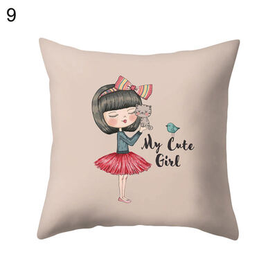 

Lovely Cartoon Girl Pillow Case Cushion Cover Sofa Bed Car Cafe Office Decor