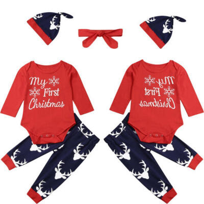 

New My First Christmas Baby Boy Girl Romper Bodysuit Pants Clothes Outfit 3-24M