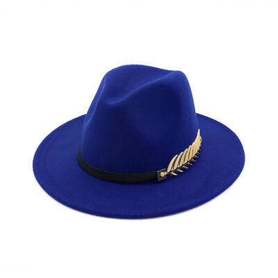 

Vintage Women Men Felt Wide Brim Fedoras Hat Trilby Jazz Gangster Cap With Leaf
