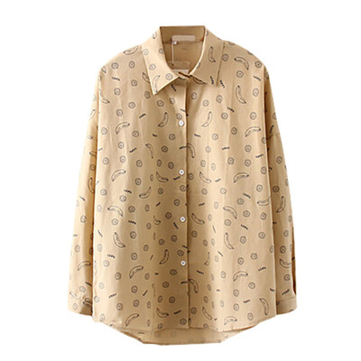 

Women Blouse 2019 Fashion College Style Turn Down Collar Long Sleeve Blouse Shirt Cute Print Loose Casual Lady Blosues
