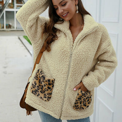 

Womens Warm Teddy Bear Pocket Fluffy Fleece Fur Jacket Coat Oversized Outwear