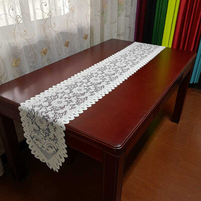 

Vintage Handmade Table Runner Crochet Hollow Lace Cotton Desktop Decor Cover