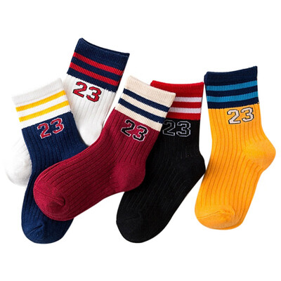 

Childrens Socks Autumn Winter Cotton Pure Color Letter Printing Socks Fashion Tube Socks Five Pairs