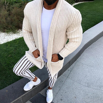 

Mens Long Sleeve Knitted Open Front Outwear Tops Plus Size Winter Warm Jacket