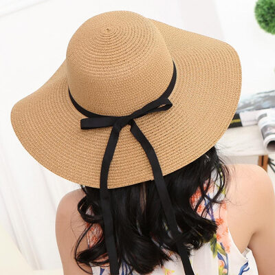 

New Elegant Women Straw Sun Hat Bowknot Wide Large Brim Foldable Casual Summer Holiday Cap