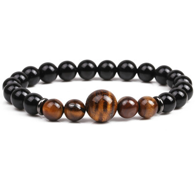 

Natural 8mm Black With Stone Beads Men Jewelry Bracelet 12 Constellation Leo Lovers Bracelet