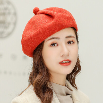 

Wholesale new autumn&winter solid-colored fur-tie lady wool knitted painter hat fashion beret