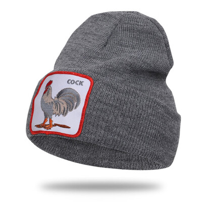 

5 Colors Outdoor Casual Cock Animal Embroidery Beanies Cap For Women Men Winter Warm Knitted Hats