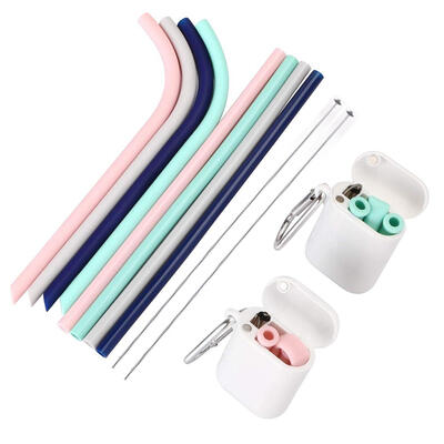 

Foldable Silicone Straight Straw Reusable Collapsible Straws Outdoor Carrying Case Cleaning Brush For Travel Home Office Drinks