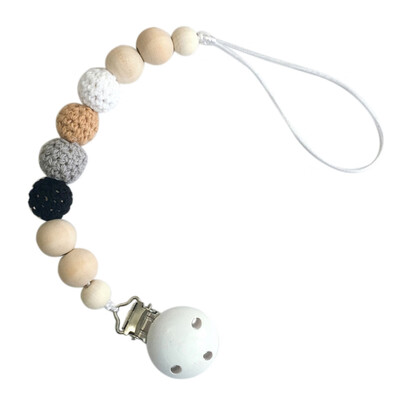 

Baby Pacifier Holder Clip Nipple Teether Solid Wooden Beads Wool Ball Dummy Chain Anti-drop Handmade