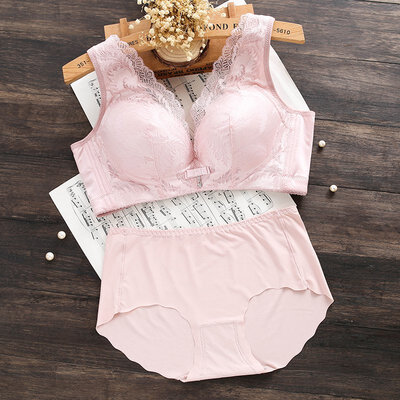 

Vintage Women Bra Set Sey Summer Lace Bra Underwear Set Lace Gathering Bra Ice Silk Briefs Set