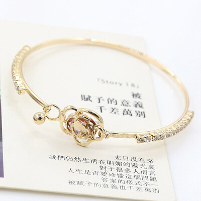 

Fashion Women Rose Flower Gold Filled Cuff Bangle Crystal Rhinestone Bracelet
