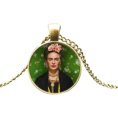 

Fri-da Kah-lo Gemstone Necklace Velvet Self Portrait Pattern Woman Jewelry Art Pendant