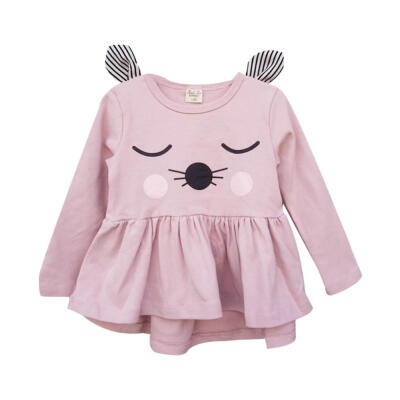 

Autumn Casual Baby Girls Cat Pattern Long Sleeve Patchwork Dress Kids Toddler Pageant Sundress 2-7T