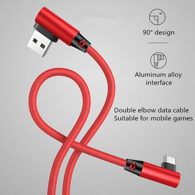 

90 Degree Data Cable L Shape Double Elbow Game Fast Charging Cable Fabric Nylon Braid Cable for iPhone Type C Android