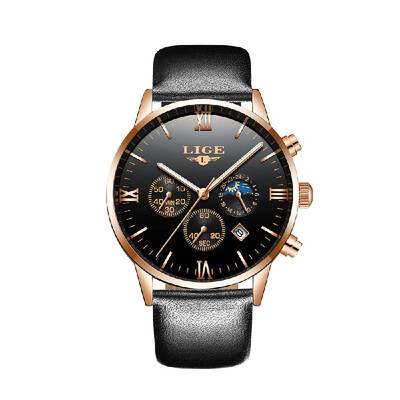 

LIGE 9831 Men Watch Quartz Business Simple Wristwatch Calendar Date Hour Minute Second Display Timer 3ATM Waterproof Fashion Casua