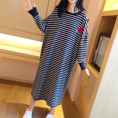 

Women Sexy Pajamas Cotton Round Neck Long Sleeve Nightdress Lingerie Cartoon Fruit Print Home Clothing