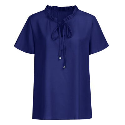 

Women Chiffon Blouse Short Sleeve Tops Stand Collar Bow Elegant Ladies Formal Office Blouse Plus Size Chiffon Shirt clothing