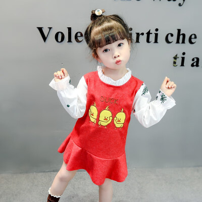 

Spring Kids Dress for Girls Casual Long Sleeve Costume Baby Dress Animal Duck Pattern Children Embroidery Dresses