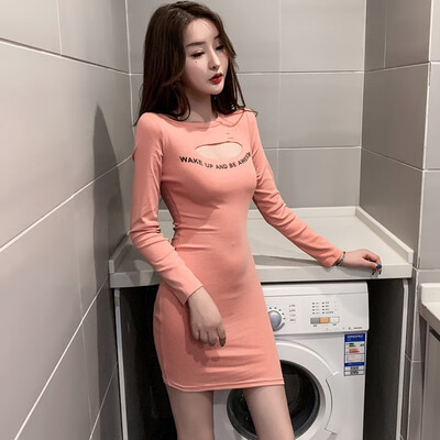 

Womens Autumn Winter Sexy Mini Dress Elegant Letter Print Long Sleeve Female Clubwear Bodycon Slim Vestidos