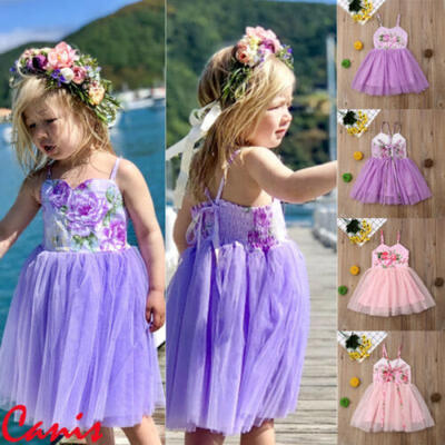 

Flower Girl Princess Floral Dress Kid Baby Party Wedding Lace Tulle Tutu Dresses