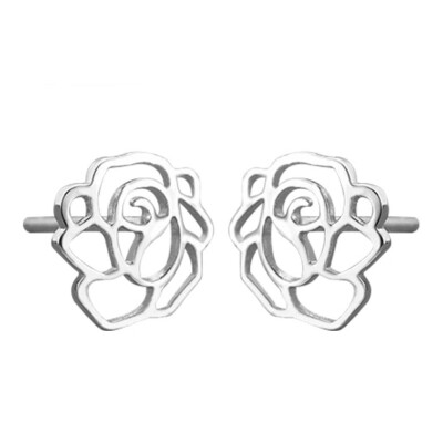 

Charm Chic Women Fashion 925 Sterling Silver Ear Studs Peony Roses Stud Earrings