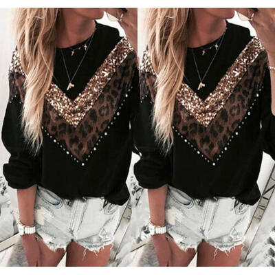 

Women Leopard Long Sleeve T Shirt Casual Pullover Long Tops Sweatshirt Blouse
