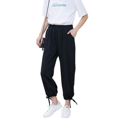 

Summer Women Comfy Harem Wide Leg Pants Drawstring Solid Color High Waist Lady Girl Casual Straight Trousers