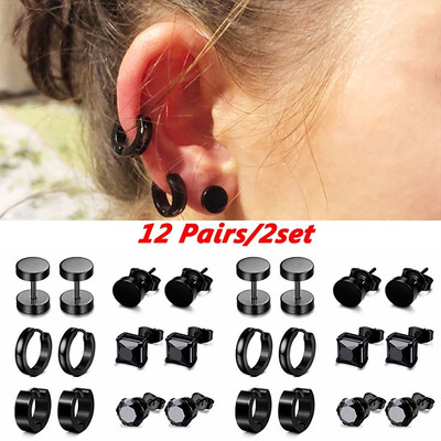 

612 Pair of Unisex Black Stainless Steel Perforated Female Earrings Suitable for Men of Different Shapes