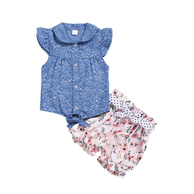 

Summer Baby Girls Shorts Set Casual Sleeveless Vest T-shirt TopsFloral Short Pants Shorts Suits Costume Set