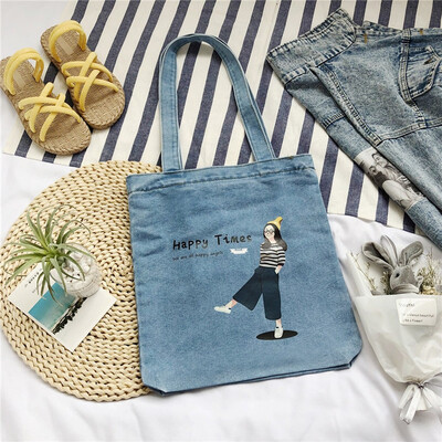 

Tailored Women Retro Printing Large Capacity Bag Denim Shoulder Bags Simple Handle Bags