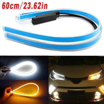 

2PCS 60CM Slim Amber Sequential Flexible LED DRL Turn Signal Strip Car Headlight