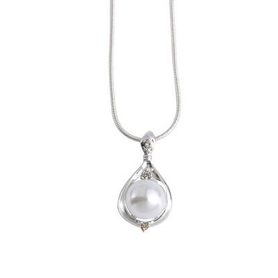 

Women Bling Rhinestone Crystal White Pearl Pendants Collarbone Chain Alloy Necklace for Gifts